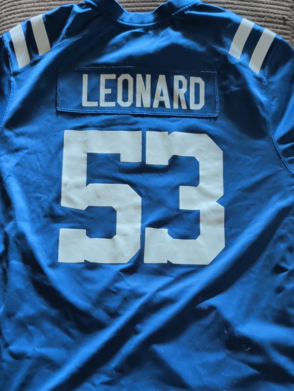 Nike Colts Blue Men’s Athletic Jersey Shirt with White Number 53 - Leonard